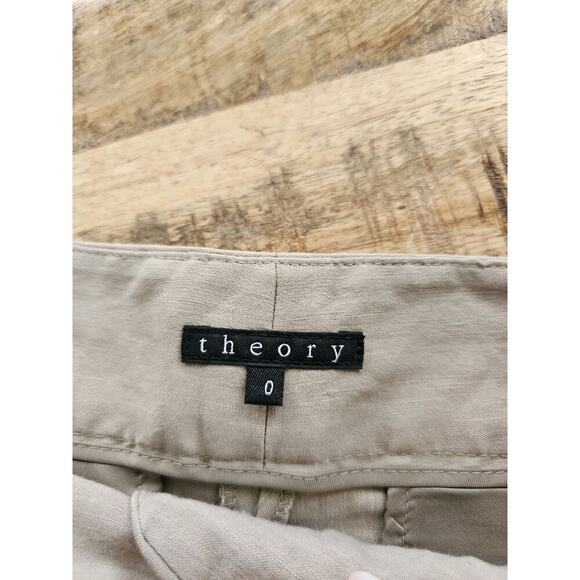 Theory Beige Linen Blend Shorts Women's Size 0 Chino City Boho Beach Resortwear - Picture 5 of 7